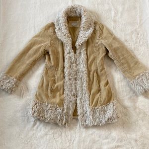 70’s Style Beige Corduroy/Faux Fur Coat Size Large